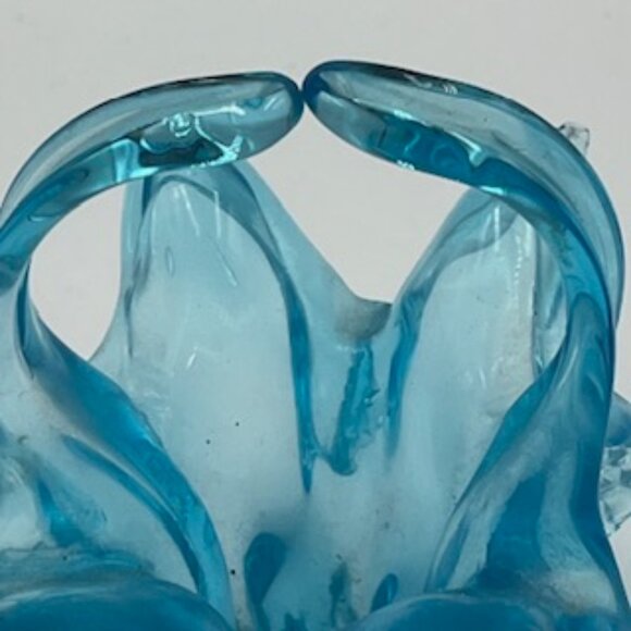 Vintage‎ Ice Blue Blown Stretched Art Glass Basket - Picture 4 of 8